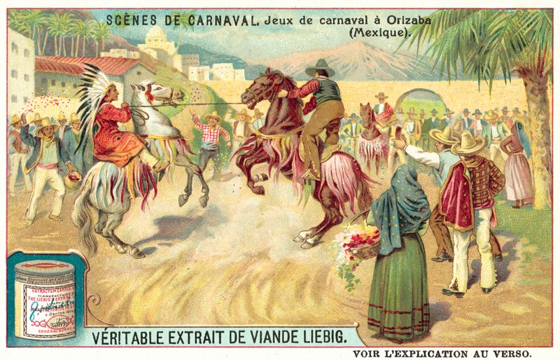 Karnevalové hry v Orizaba, Mexiko (chromolitho) od European School