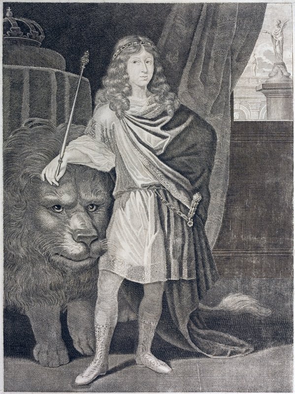 Karel XI., král Švédska (rytina) od European School