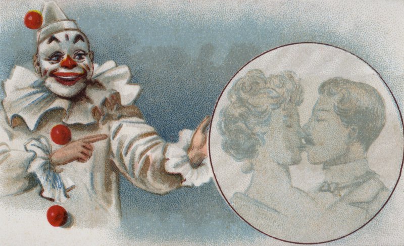Klaun pozorující líbající se pár (chromolit) od European School