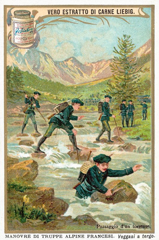 Přechod přes horskou bystřinu (chromolitho) od European School