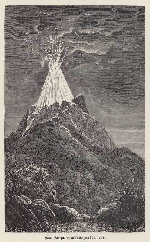 Erupce Cotopaxi v roce 1741 (rytina) od European School