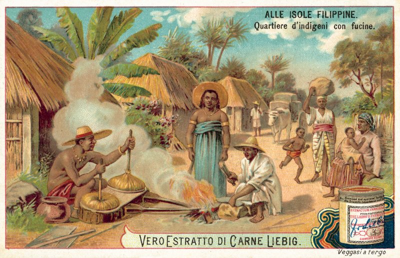 Filipínská kovárna ve vesnici (chromolitho) od European School
