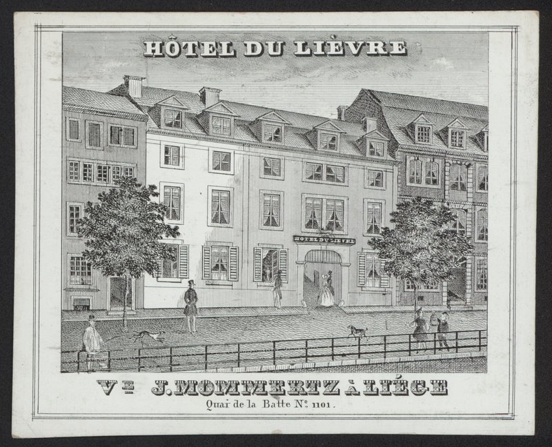 Hotel Du Lievre, J Mommertz, Lutych (rytina) od European School