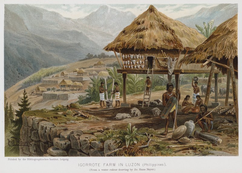 Farma Igorrote v Luzonu, Filipíny (chromolitho) od European School