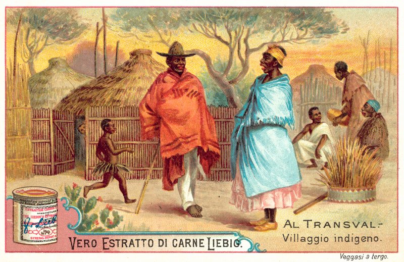Domorodá vesnice v Transvaalu (chromolitho) od European School