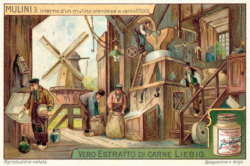 Interiér holandského větrného mlýna, 1500 od European School