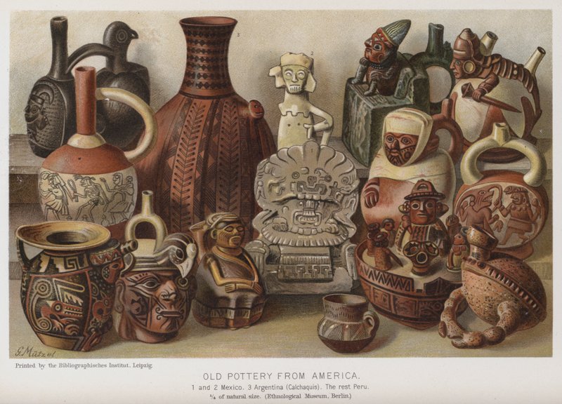 Stará keramika z Ameriky (chromolitho) od European School