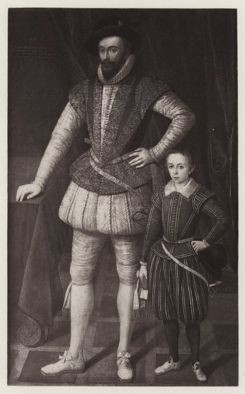Sir Walter Raleigh a jeho syn (litho) od European School