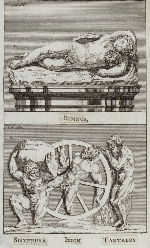 Spánek, Sisyfos, Ixion, Tantalus (rytina) od European School