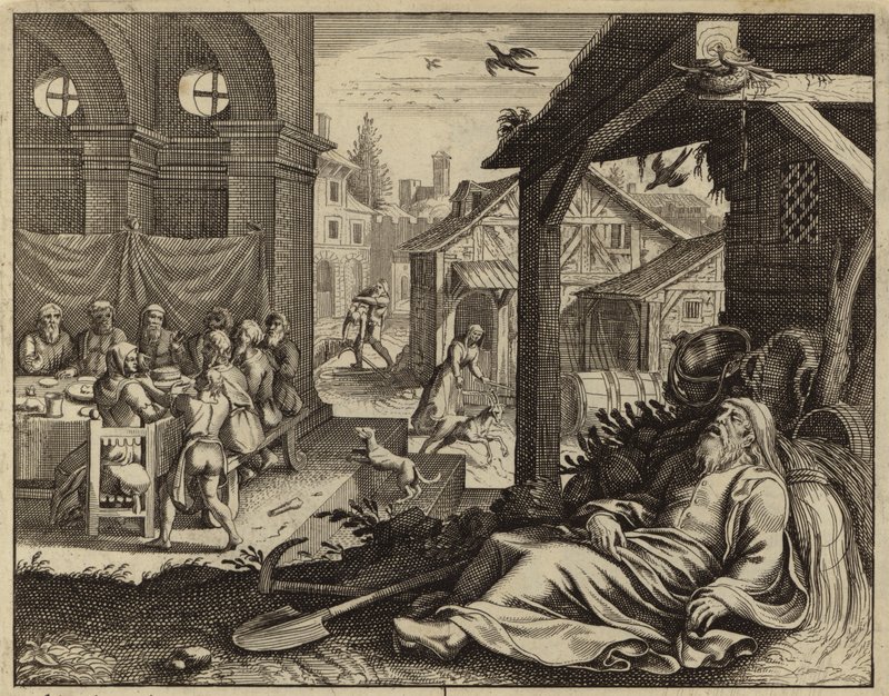 Tobit oslepený vrabčím trusem (rytina) od European School