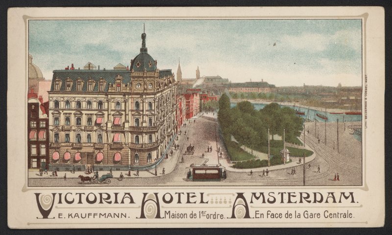 Victoria Hotel, Amsterdam (barevná rytina) od European School