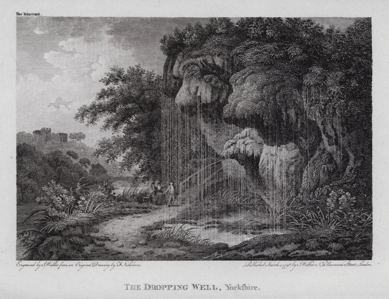 The Dropping Well, Yorkshire (rytina) od F. (after) Nicholson