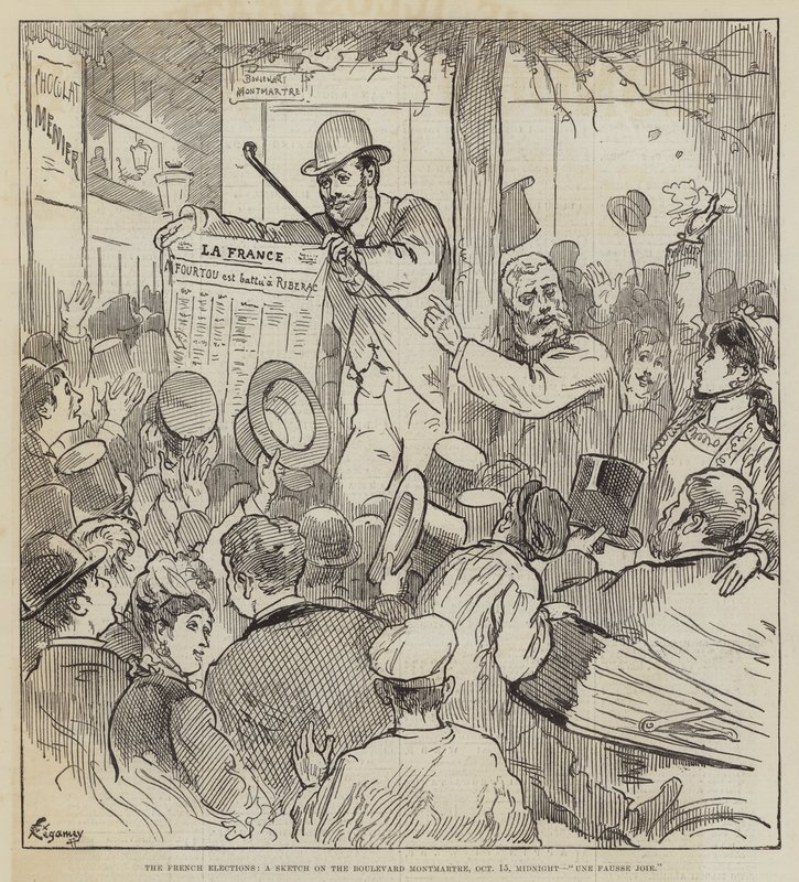 Francouzské volby, náčrt na Boulevard Montmartre, 15. října, půlnoc, Une Fausse Joie od Felix Regamey