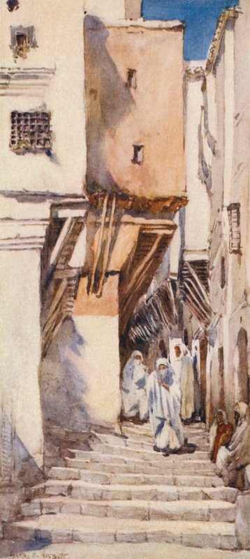 Stará ulice, Alžír (barevná litografie) od Frances Nesbitt