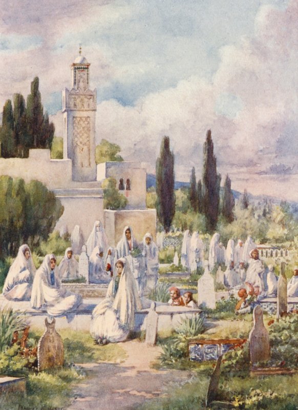 Pátek na hřbitově, Alžír (barevná litografie) od Frances Nesbitt