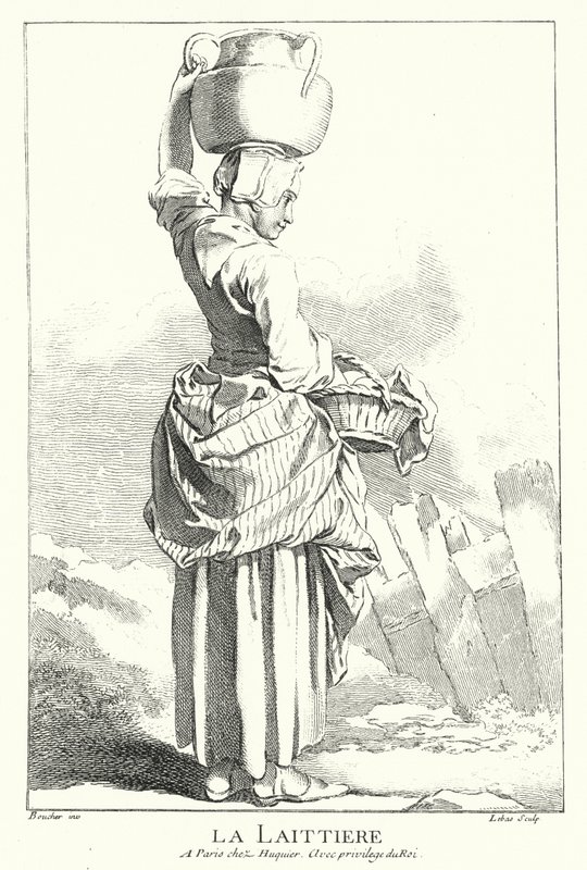Milkmaid (rytina) od Francois (after) Boucher