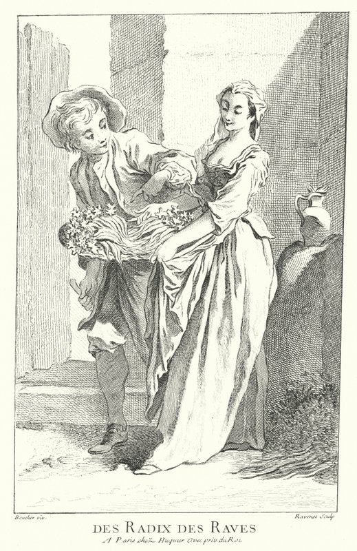 Prodejce ředkviček a tuřínu (rytina) od Francois (after) Boucher
