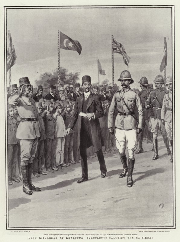 Lord Kitchener v Chartúmu, školáci zdraví ex-Sirdar od Frank Dadd