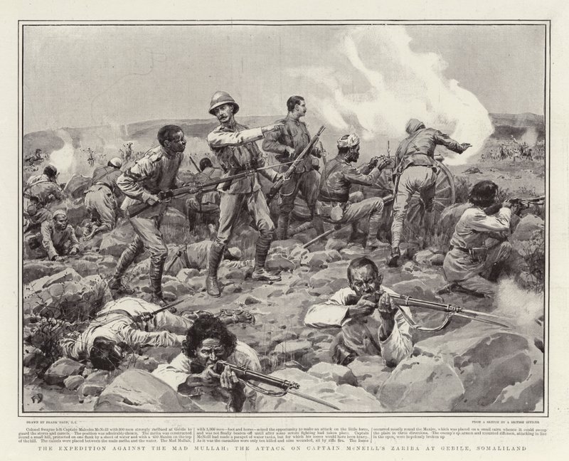 Výprava proti šílenému mullovi, útok na Zaribu kapitána McNeilla v Gebile, Somaliland od Frank Dadd