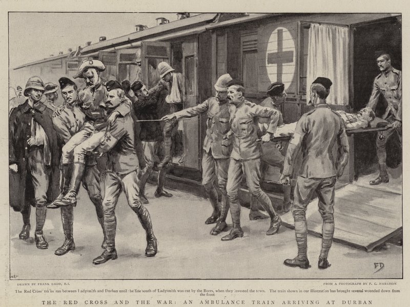 Červený kříž a válka, sanitní vlak přijíždějící do Durbanu od Frank Dadd
