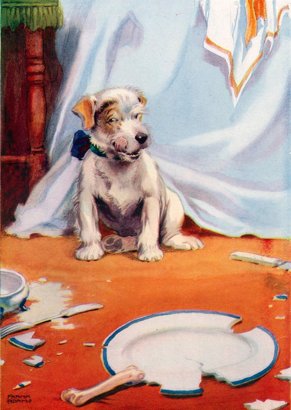 Pes s rozbitým talířem (barva litho) od Frank Adams