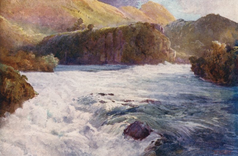 Nový Zéland: Aratiatia Rapids (barevná litografie) od Frank H Wright