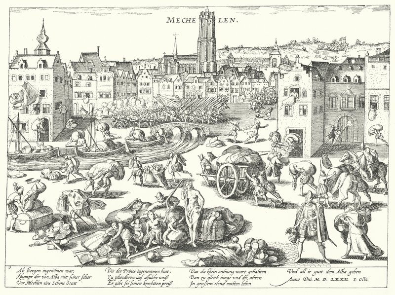 Pytel Mechelenu Španěly od Franz (after) Hogenberg
