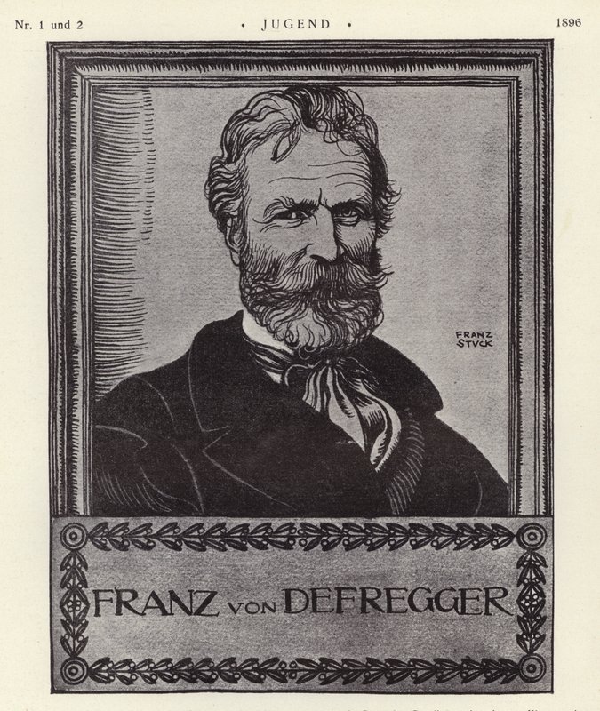 Franz von Defregger , rakouský umělec (litho) od Franz von Stuck