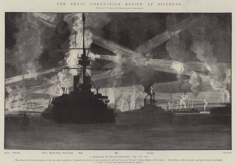 The Great Coronation Review na Spithead od Fred T. Jane