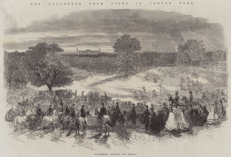 Volunteer Sham Fight v Camden Park, Skirmishers pokrývající Retreat od Frederick John Skill