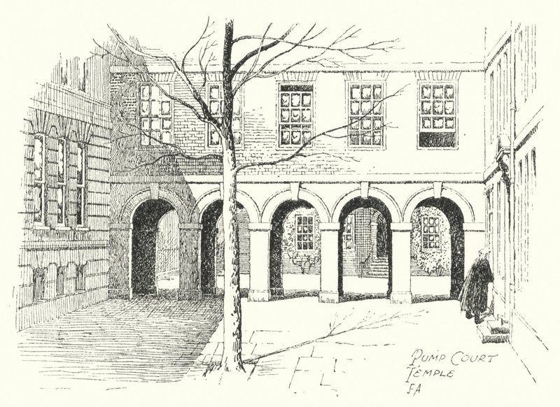 Pump Court, Temple (litografie) od Frederick Adcock