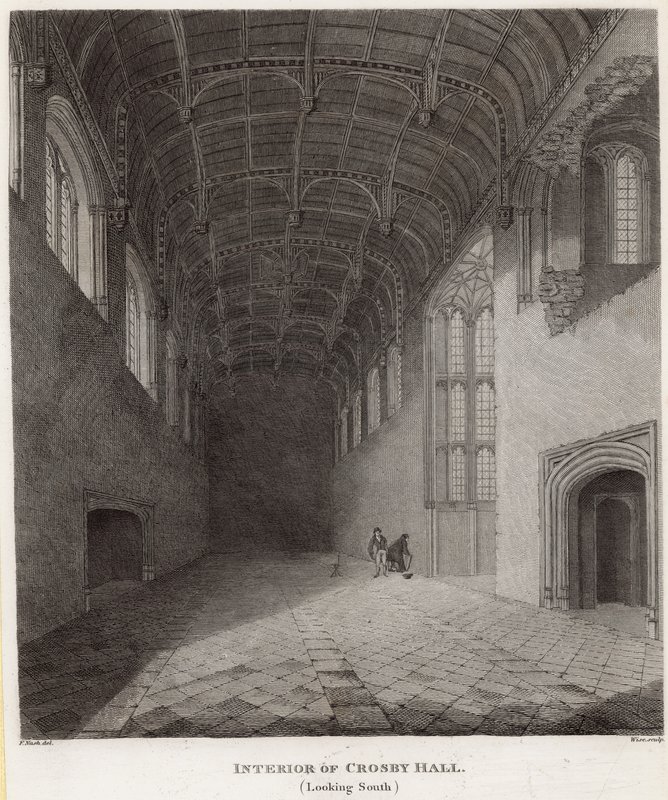 Interiér Crosby Hall, při pohledu na jih od Frederick Nash