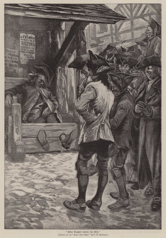 "Po večeři přijde účet" (rytina) od Frederick William Burton