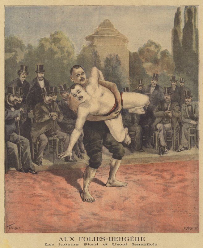 Zápasníci Pierri a Usouf Ismaillolo v Folies-Bergere od French School