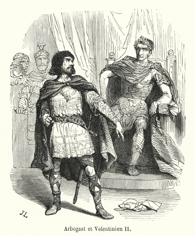 Arbogast et Valentinien II (rytina) od French School
