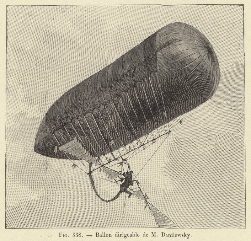 Říditelný balón od M Danilewsky (rytina) od French School