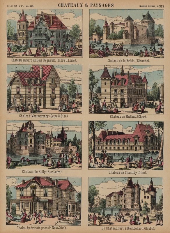 Hrady a krajiny (barevné rytí) od French School