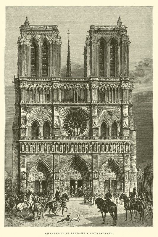 Karel VI. jde do Notre-Dame (rytina) od French School