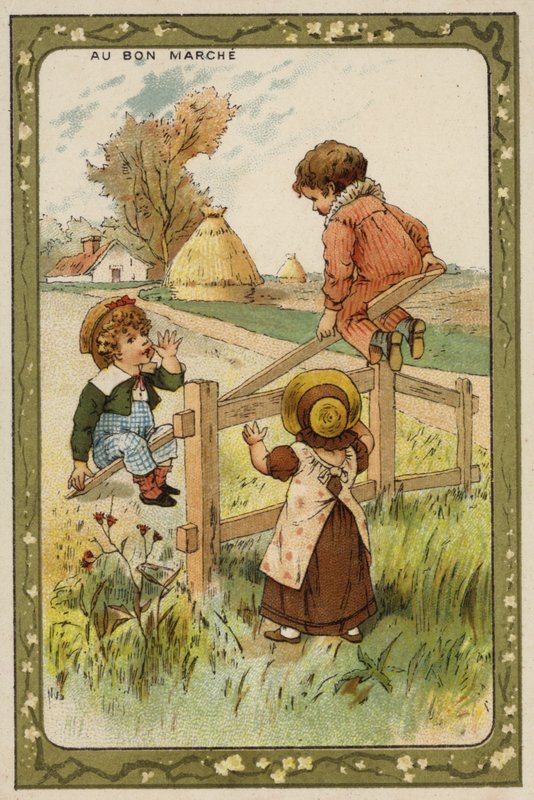 Děti si hrají na houpačce (chromolitho) od French School