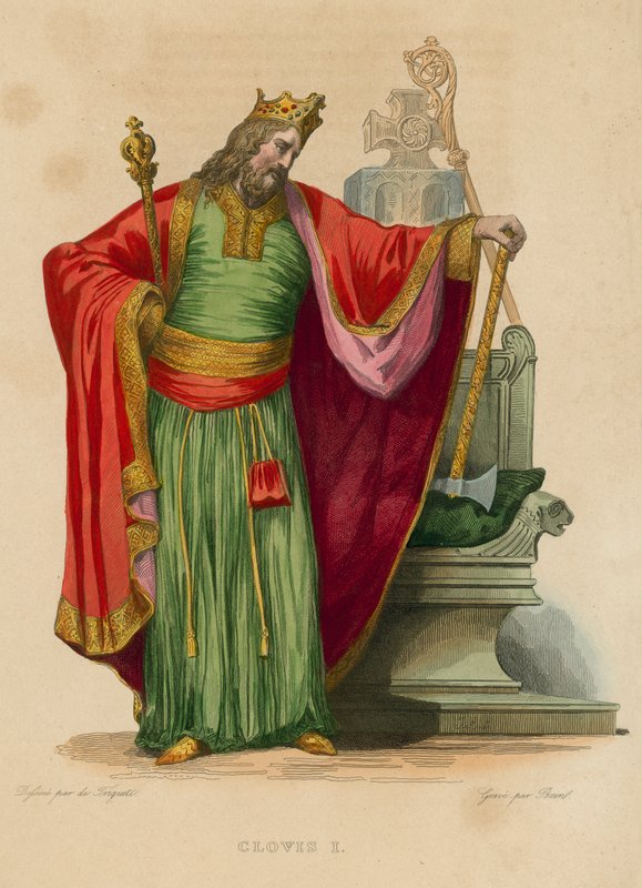 Clovis I (barevná rytina) od French School