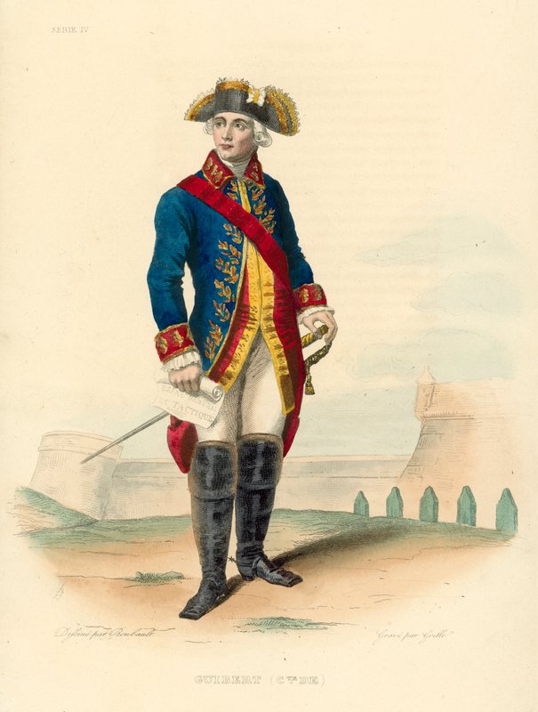 Comte de Guibert (barevná rytina) od French School