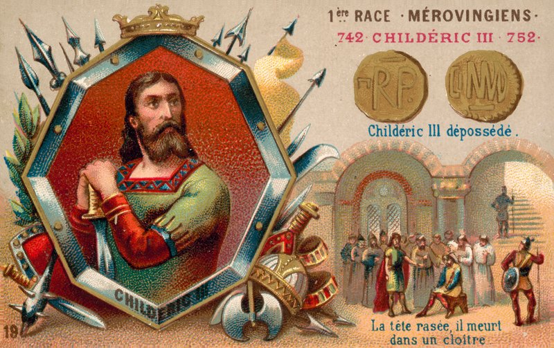 Depozice Childeric III, 752 (chromolitho) od French School