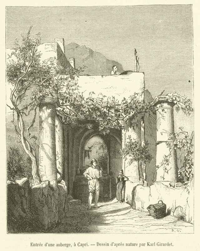 Vchod do hostince, v Capri (rytina) od French School