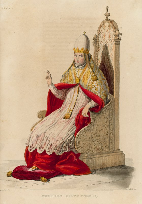 Gerbert Silvestre II (barevná rytina) od French School