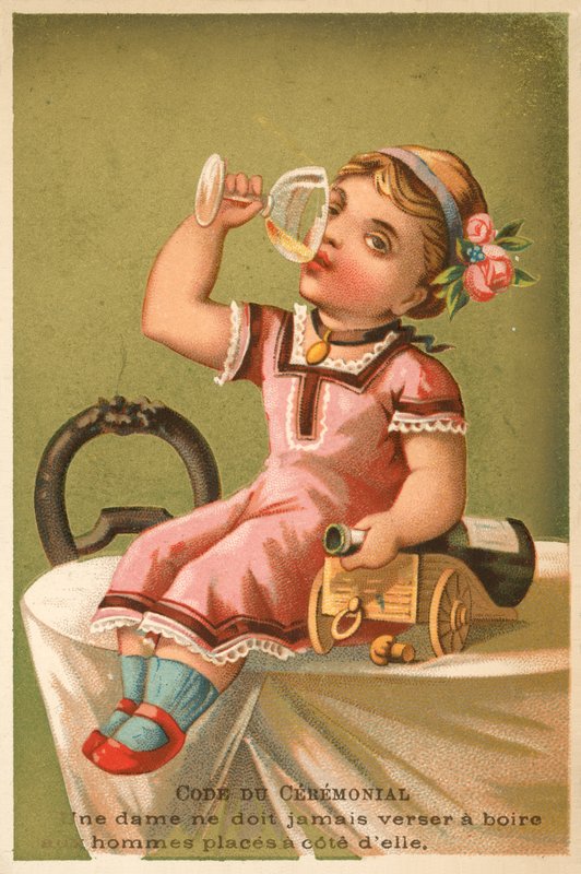 Dívka pije šampaňské (chromolitho) od French School