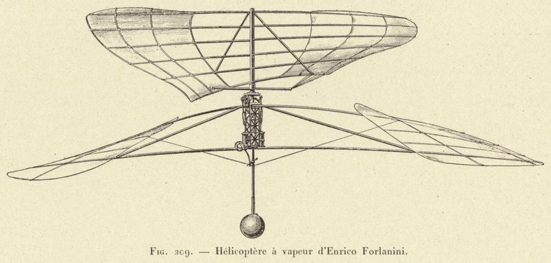 Vrtulníky a pára Enrico Forlanini (rytina) od French School