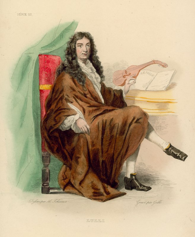 Jean-Baptiste Lulli (barevná rytina) od French School