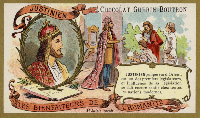 Justinián I., byzantský císař (chromolitho) od French School