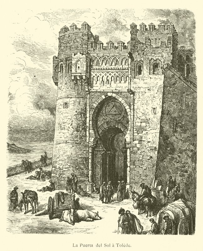 Puerta del Sol v Toledu (rytina) od French School
