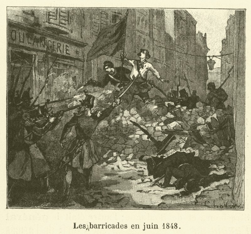Barikády v červnu 1848 (rytina) od French School